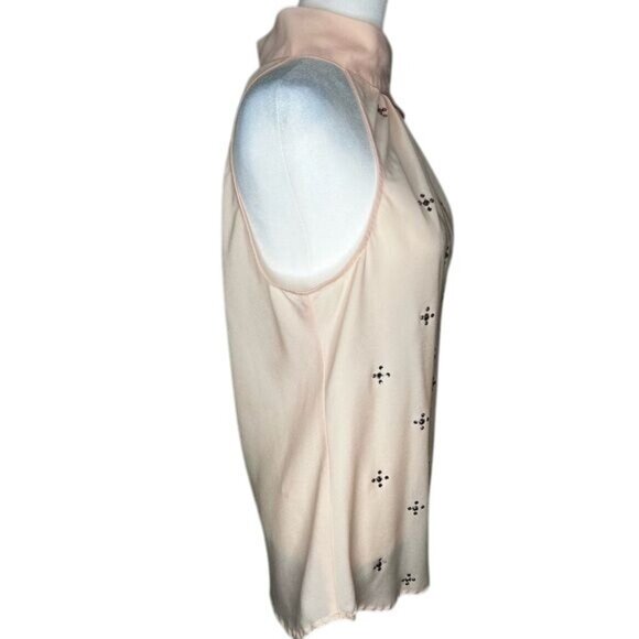 New York & Company Peach Sleeveless Embellished Bow Tie Blouse Medium - Picture 3 of 14
